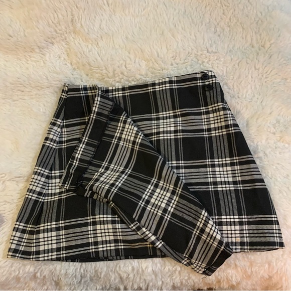 Vintage skirt black and white tartan plaid wrap style xs/s mini - Picture 4 of 11